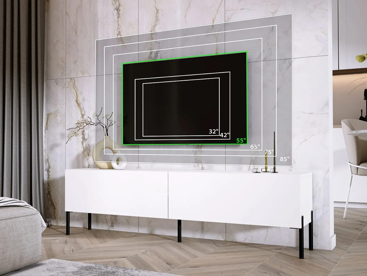 Móvel De Tv| Móvel TV : Fosco, patas pretas, 170 x 52 x 32 cm Branco
