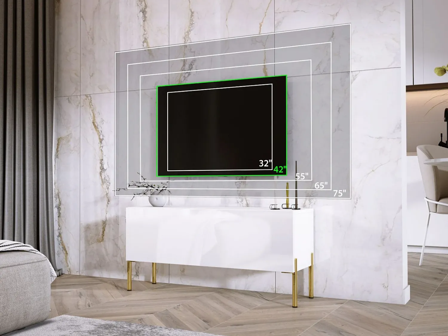 Outlet Móvel TV : Fosco, patas douradas, 100 x 52 x 32 cm Branco