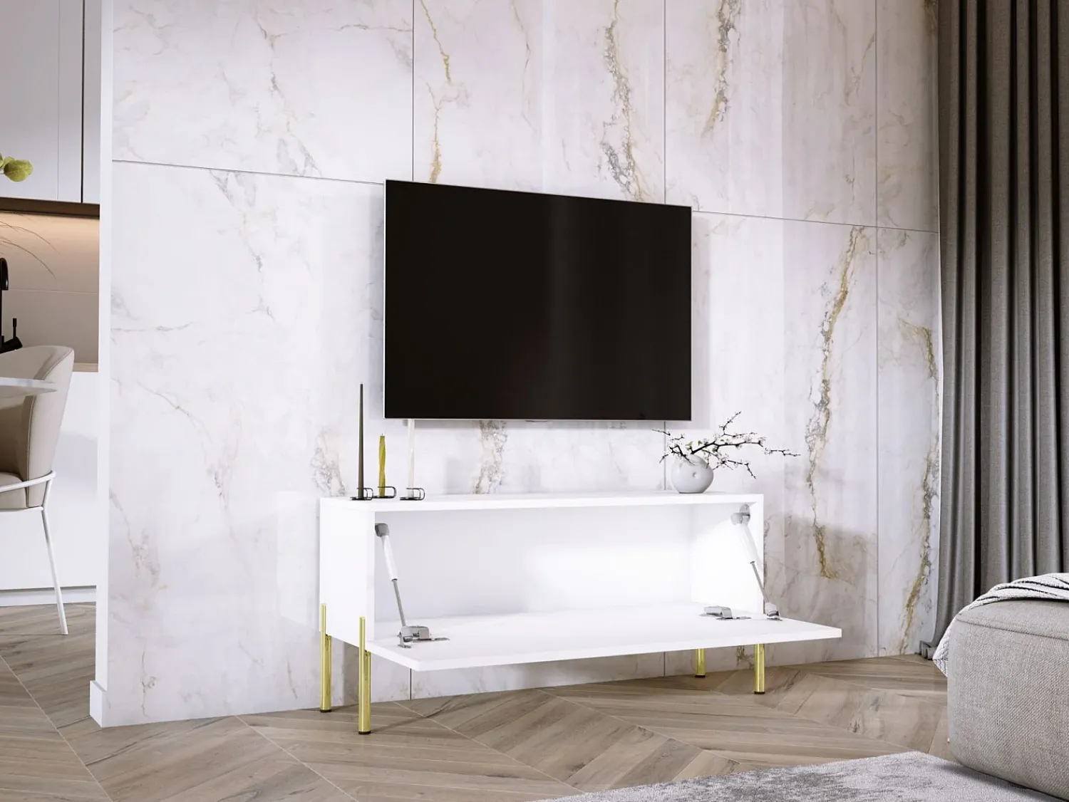 Outlet Móvel TV : Fosco, patas douradas, 100 x 52 x 32 cm Branco