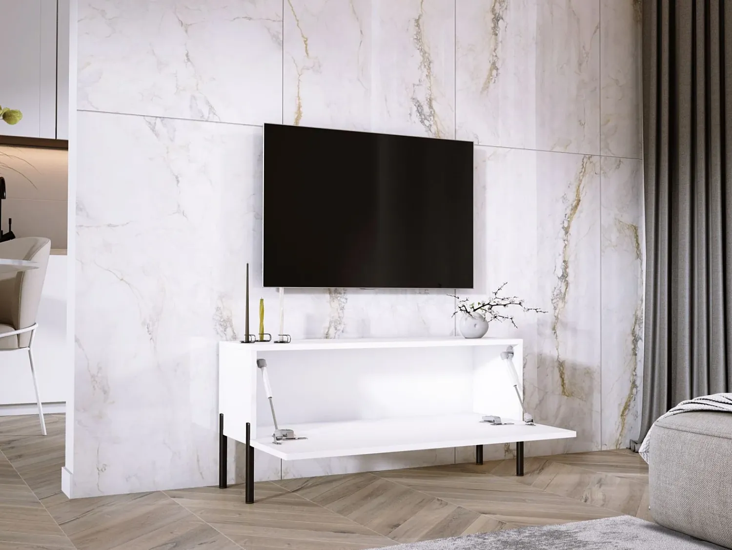 Móvel De Tv| Móvel TV : Fosco, patas pretas, 100 x 52 x 32 cm Branco