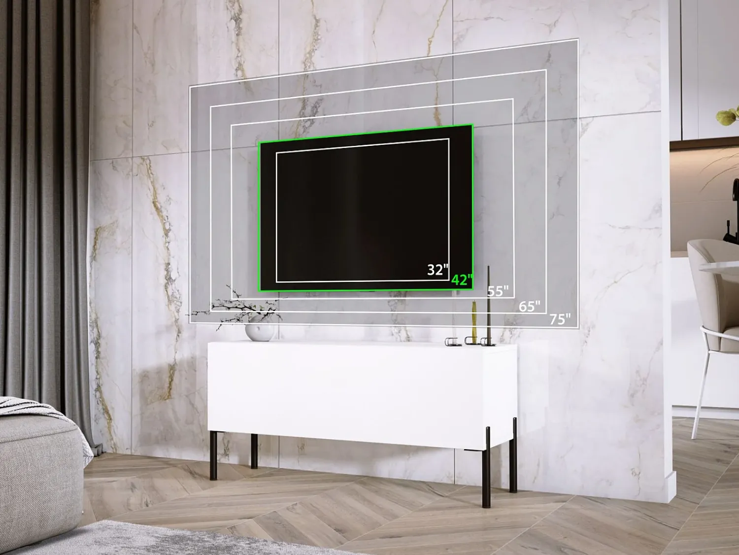 Móvel De Tv| Móvel TV : Fosco, patas pretas, 100 x 52 x 32 cm Branco