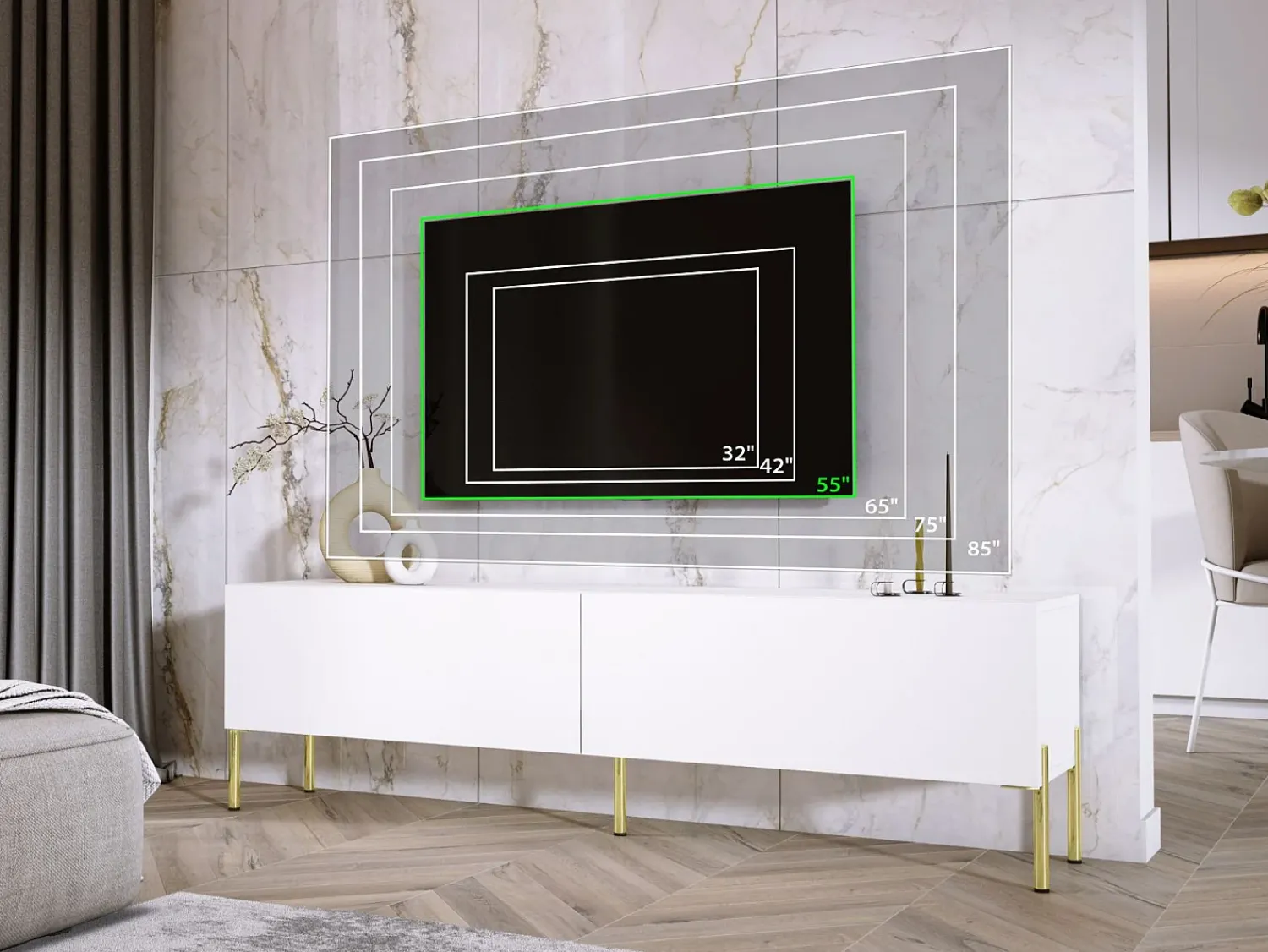 Online Móvel TV : Fosco, patas douradas, 170 x 52 x 32 cm Branco