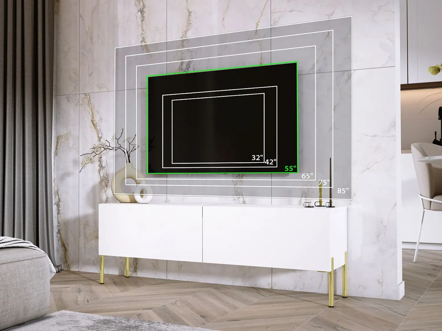 Móvel De Tv| Móvel TV : Fosco, patas dourados, 140 x 52 x 32 cm Branco