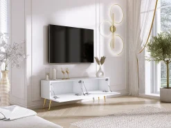 Discount Móvel TV : Fosco, patas dourados, 140 x 52 x 32 cm Branco