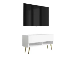 Móvel De Tv| Móvel TV : Fosco, pernas douradas abertas, 100 × 32 × 52 cm Branco