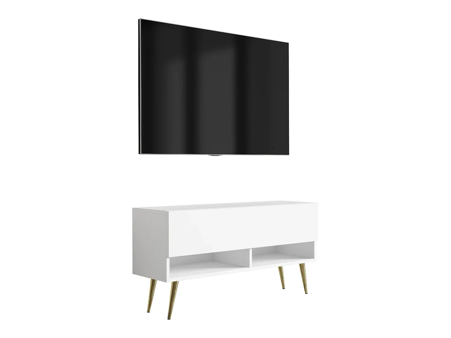 Móvel De Tv| Móvel TV : Fosco, pernas douradas abertas, 100 × 32 × 52 cm Branco