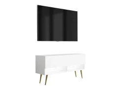 Sale Móvel TV : Fosco, pernas douradas abertas, LED , 100 × 32 × 52 cm Branco