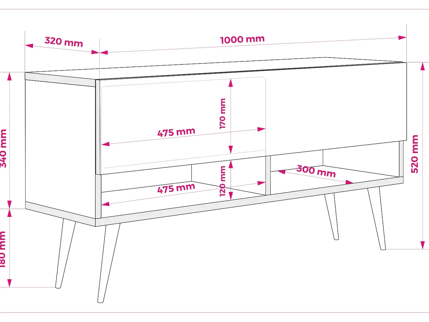 Móvel De Tv| Móvel TV : Fosco, pernas pretas abertas, LED , 100 × 32 × 52 cm Branco