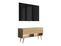 Móvel De Tv| Móvel TV : Carvalho Craft, pernas pretas abertas, LED branco, 100 × 32 × 52 cm Castanho