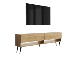 Móvel De Tv| Móvel TV : Carvalho Craft, pernas pretas abertas, LED branco, 170 × 32 × 52 cm Castanho