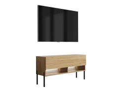 Móvel De Tv* Móvel TV : Carvalho Craft, pernas pretas retas, LED branco, 100 × 32 × 52 cm Castanho