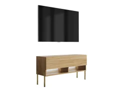 Móvel De Tv| Móvel TV : Carvalho Craft, pernas retas douradas, LED branco, 100 × 32 × 52 cm Castanho