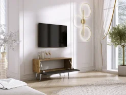 Outlet Móvel TV : Carvalho Wotan / Preto Fosco, patas cromadas, 100 x 52 x 32 cm Castanho