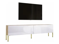 Móvel De Tv| Móvel TV : Carvalho Wotan / Branco Brilhante, patas douradas, 170 x 52 x 32 cm Castanho