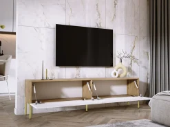 Móvel De Tv| Móvel TV : Carvalho Wotan / Branco Brilhante, patas douradas, 170 x 52 x 32 cm Castanho