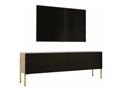 Móvel De Tv* Móvel TV : Carvalho Wotan / Preto Fosco, patas dourados, 140 x 52 x 32 cm Castanho