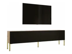 Móvel TV : Carvalho Wotan / Preto Fosco, patas douradas, 170 x 52 x 32 cm^ Móvel De Tv