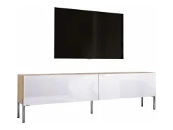Outlet Móvel TV : Carvalho Wotan / Branco Brilhante, patas cromadas, 170 x 52 x 32 cm Castanho