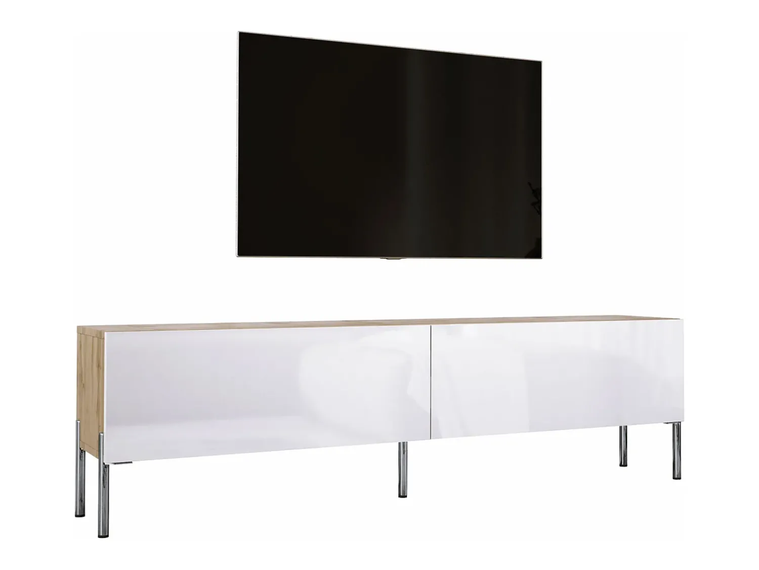 Outlet Móvel TV : Carvalho Wotan / Branco Brilhante, patas cromadas, 170 x 52 x 32 cm Castanho