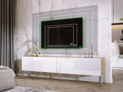 Outlet Móvel TV : Carvalho Wotan / Branco Brilhante, patas cromadas, 170 x 52 x 32 cm Castanho