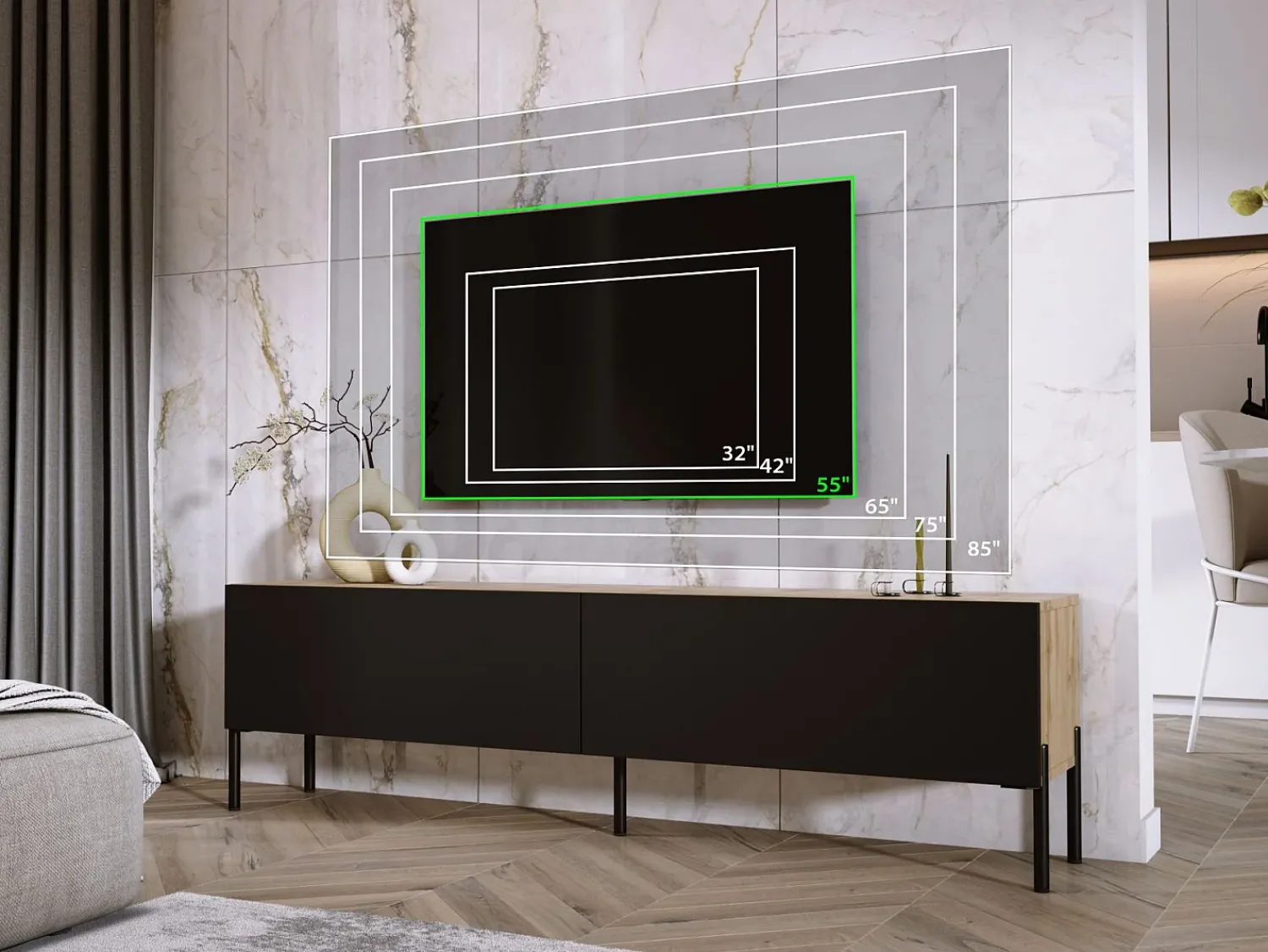 Best Móvel TV : Carvalho Wotan / Preto Fosco, patas pretas, 170 x 52 x 32 cm Castanho