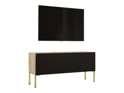 Móvel De Tv| Móvel TV : Carvalho Wotan / Preto Fosco, patas dourados, 100 x 52 x 32 cm Castanho