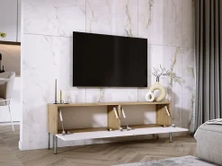 Móvel TV : Carvalho Wotan / Branco Brilhante, patas cromadas, 140 x 52 x 32 cm^ Móvel De Tv