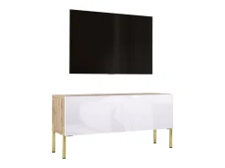 Móvel De Tv| Móvel TV : Carvalho Wotan / Branco Brilhante, patas douradas, 100 x 52 x 32 cm Castanho