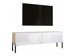 Móvel TV : Carvalho Wotan / Branco Brilhante, patas pretas, 140 x 52 x 32 cm^ Móvel De Tv
