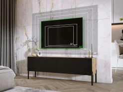 Móvel TV : Carvalho Wotan / Branco Brilhante, patas pretas, 140 x 52 x 32 cm^ Móvel De Tv