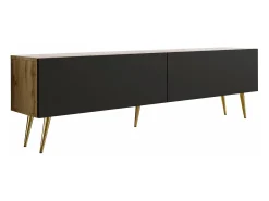 Clearance Móvel TV : Carvalho Wotan / Preto Fosco, patas douradas, 170 x 52 x 32 cm Castanho