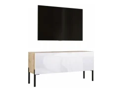 Sale Móvel TV : Carvalho Wotan / Branco Brilhante, patas pretas, 100 x 52 x 32 cm Castanho