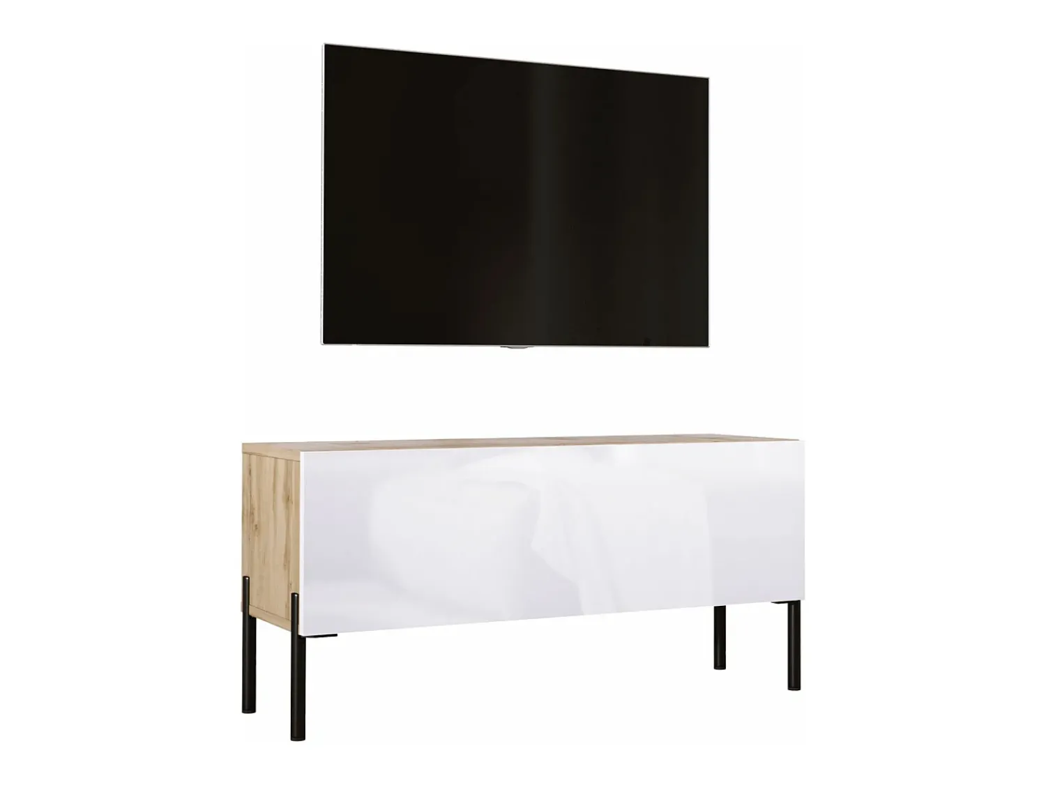 Sale Móvel TV : Carvalho Wotan / Branco Brilhante, patas pretas, 100 x 52 x 32 cm Castanho