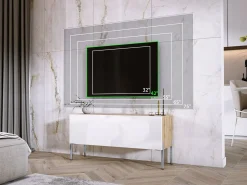 New Móvel TV : Carvalho Wotan / Branco Brilhante, patas cromadas, 100 x 52 x 32 cm Castanho