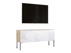 New Móvel TV : Carvalho Wotan / Branco Brilhante, patas cromadas, 100 x 52 x 32 cm Castanho