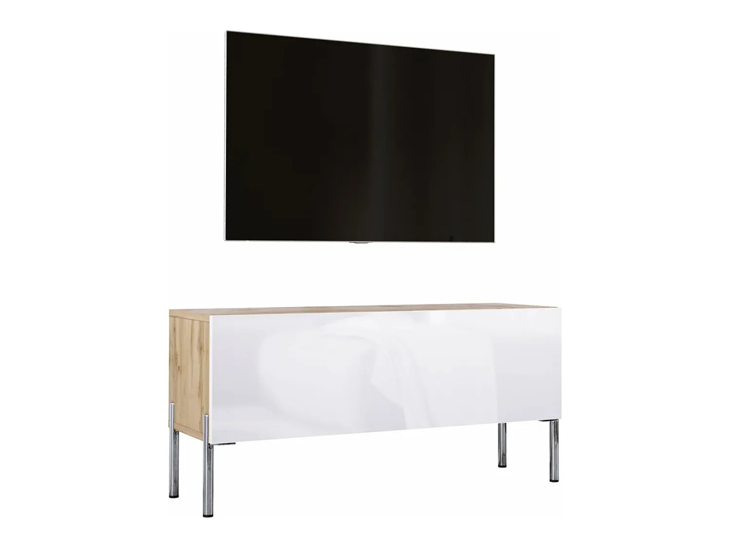 New Móvel TV : Carvalho Wotan / Branco Brilhante, patas cromadas, 100 x 52 x 32 cm Castanho