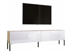 Móvel TV : Carvalho Wotan / Branco Brilhante, patas pretas, 170 x 52 x 32 cm^ Móvel De Tv