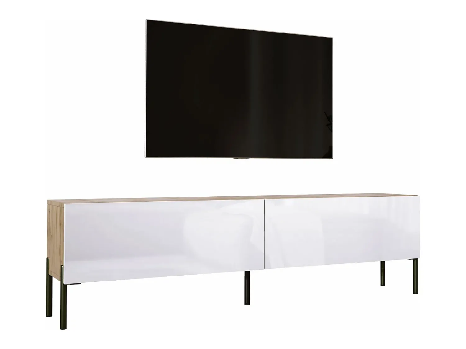 Móvel TV : Carvalho Wotan / Branco Brilhante, patas pretas, 170 x 52 x 32 cm^ Móvel De Tv