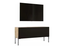 Móvel De Tv| Móvel TV : Carvalho Wotan / Preto Fosco, patas cromadas, 100 x 52 x 32 cm Castanho