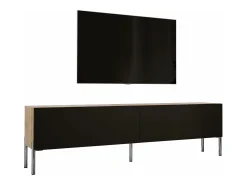 Móvel TV : Carvalho Wotan / Preto Fosco, patas cromadas, 170 x 52 x 32 cm^ Móvel De Tv