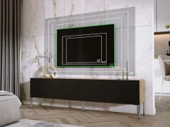 Móvel TV : Carvalho Wotan / Preto Fosco, patas cromadas, 170 x 52 x 32 cm^ Móvel De Tv