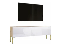 Móvel De Tv| Móvel TV : Carvalho Wotan / Branco Brilhante, patas dourados, 140 x 52 x 32 cm Castanho