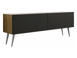 Móvel De Tv| Móvel TV : Carvalho Wotan / Preto Fosco, patas cromadas, 140 x 52 x 32 cm Castanho