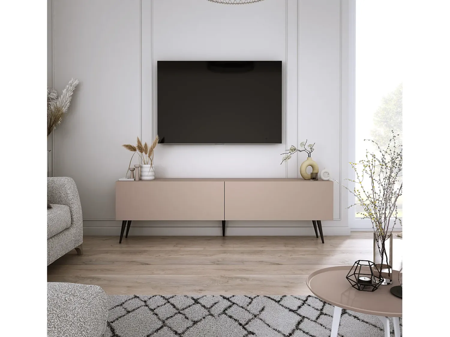 Outlet Móvel TV : Caramelo, patas pretas, 140 x 52 x 32 cm Castanho