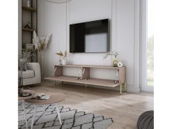 Móvel De Tv* Móvel TV : Caramelo, 140 x 52 x 32 cm, patas douradas Castanho