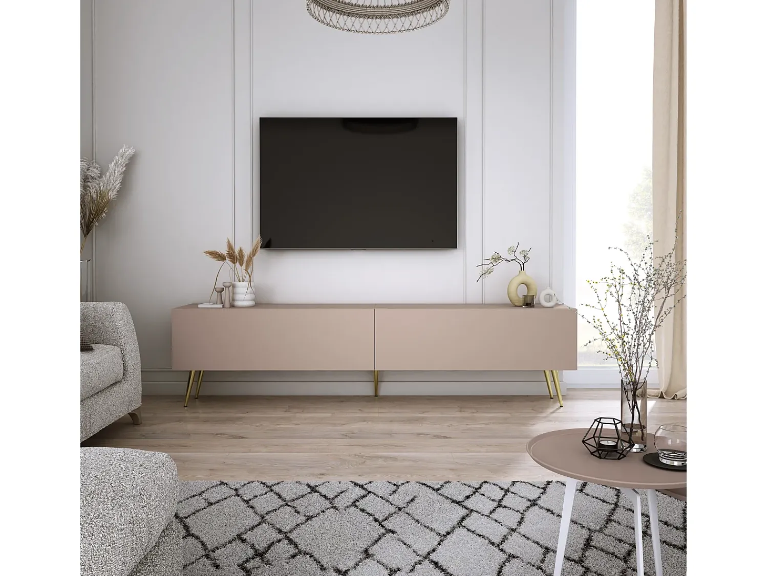 Móvel TV : Caramelo, 170 x 52 x 32 cm, patas douradas^ Móvel De Tv