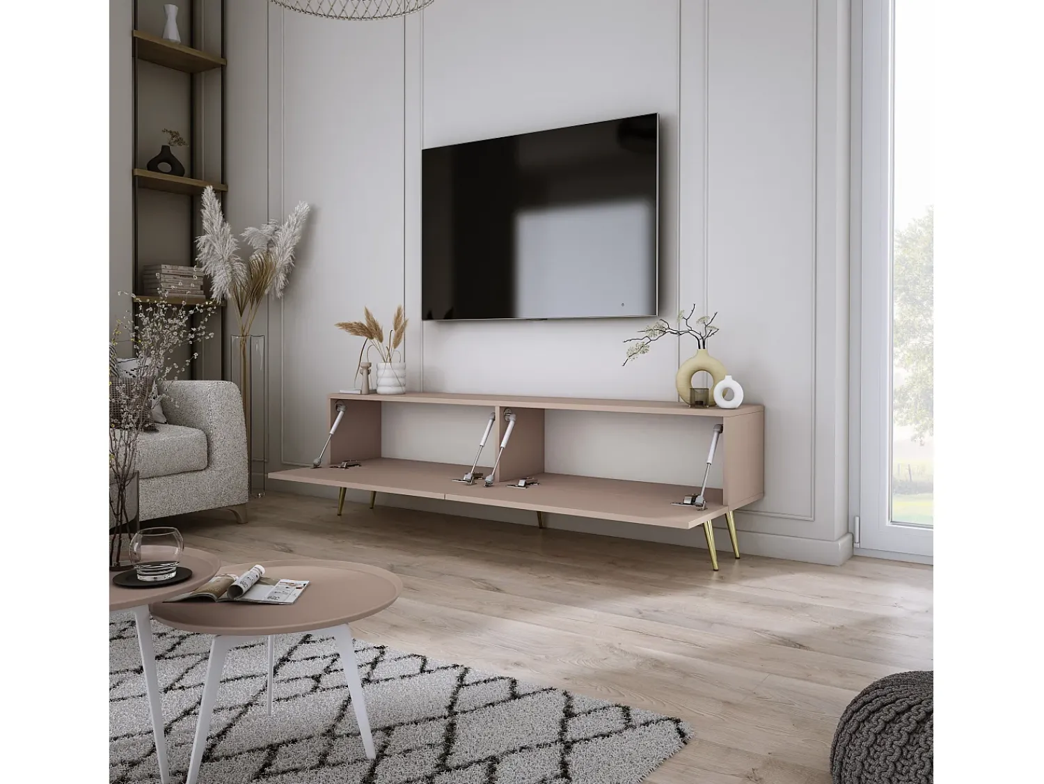 Clearance Móvel TV : Caramelo, 140 x 52 x 32 cm, patas douradas Castanho