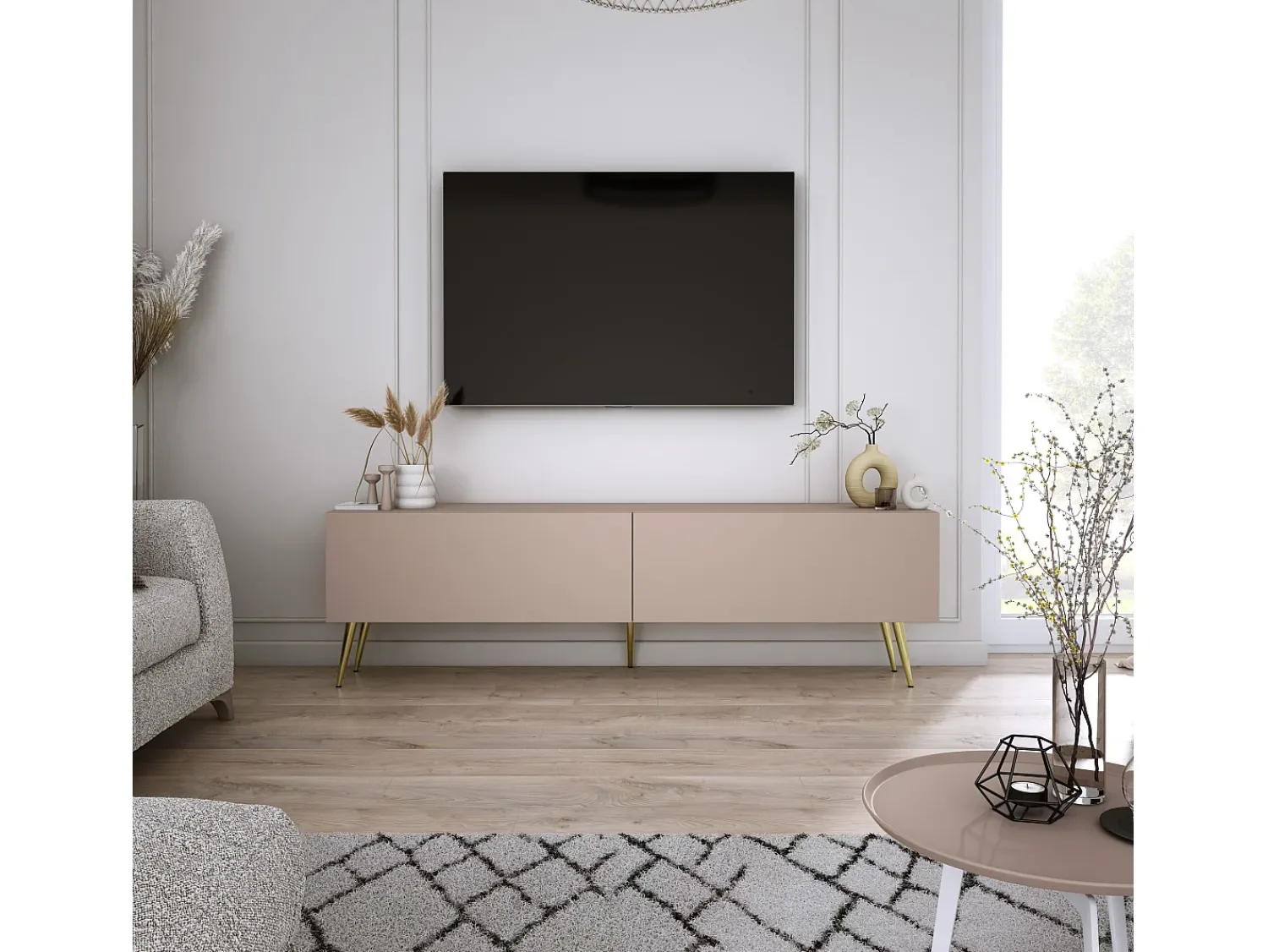 Clearance Móvel TV : Caramelo, 140 x 52 x 32 cm, patas douradas Castanho