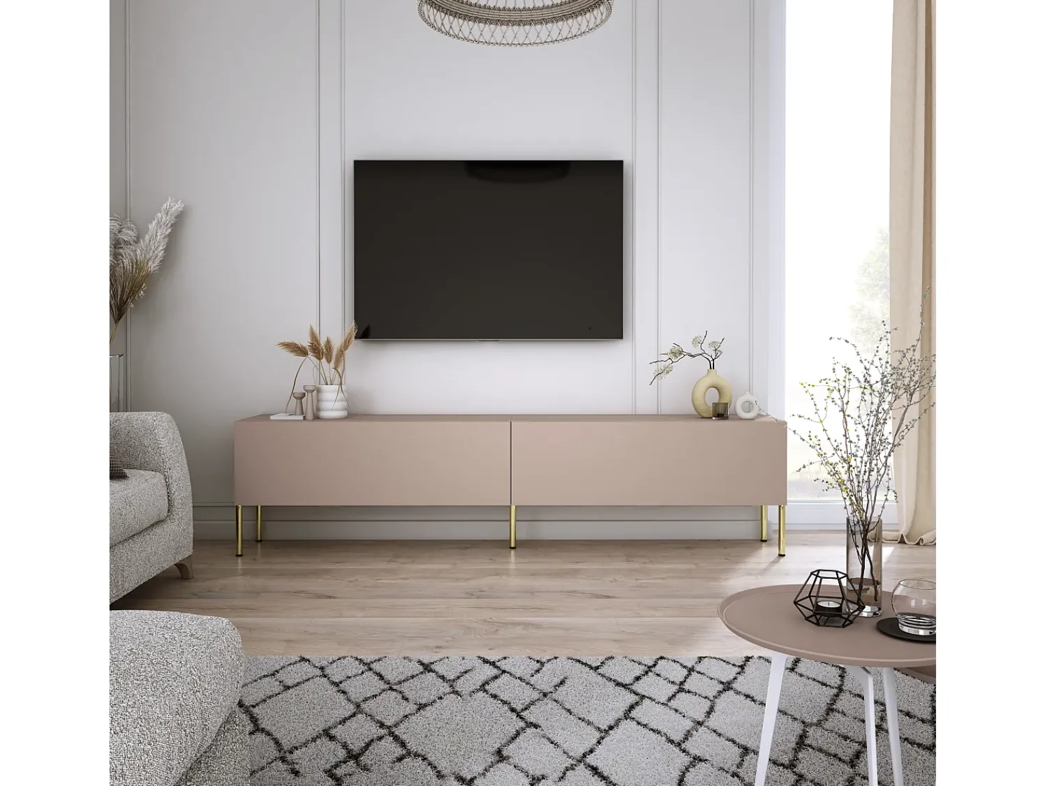 Móvel TV : Caramelo, 170 x 52 x 32 cm, patas douradas^ Móvel De Tv