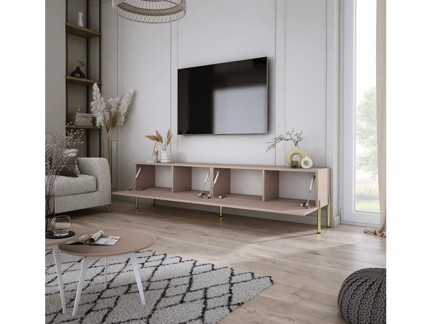 Móvel TV : Caramelo, 170 x 52 x 32 cm, patas douradas^ Móvel De Tv